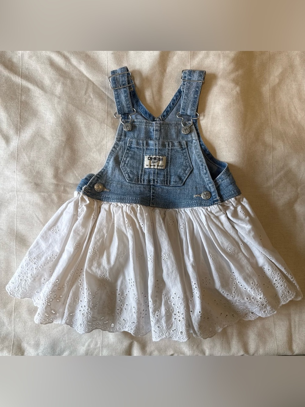 OshKosh B'gosh Denim Bib Overall 18 months Dress White Floral